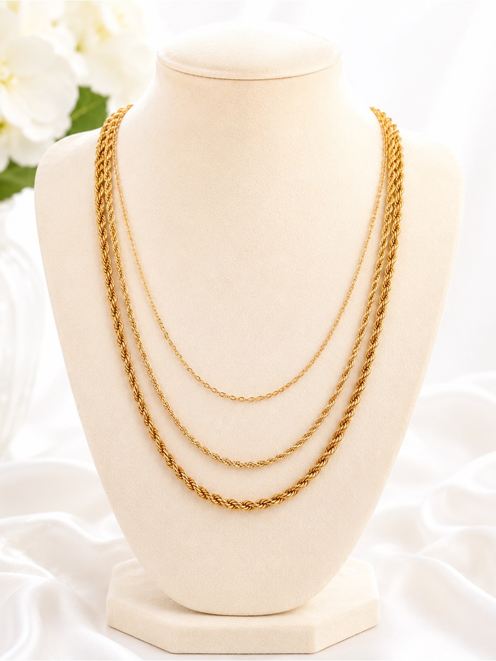 Vintage R.F. Simmons 1/20 12K Gold Filled Triple Strand Necklace 24” 22g